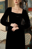 Velvet puff sleeve dress