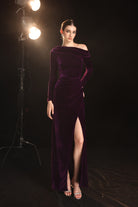 Velvet side slit formal gown