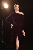Velvet side slit formal gown