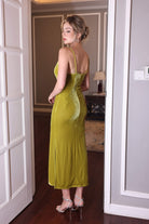 velvet spaghetti strap dress