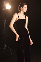 Velvet spaghetti strap evening gown