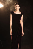 Velvet thigh slit evening gown