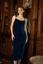 Velvet tie strap midi dress