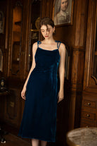 Velvet tie strap midi dress