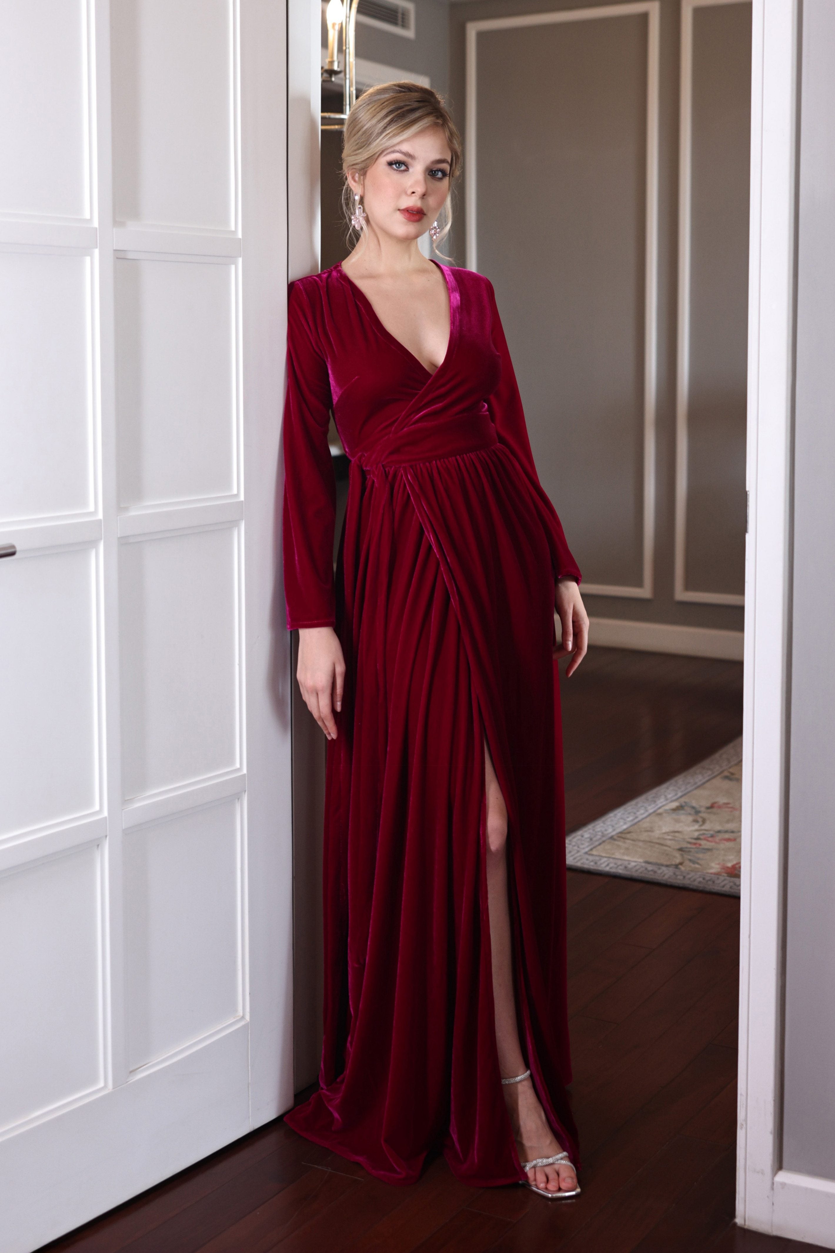 velvet wrap maxi dress