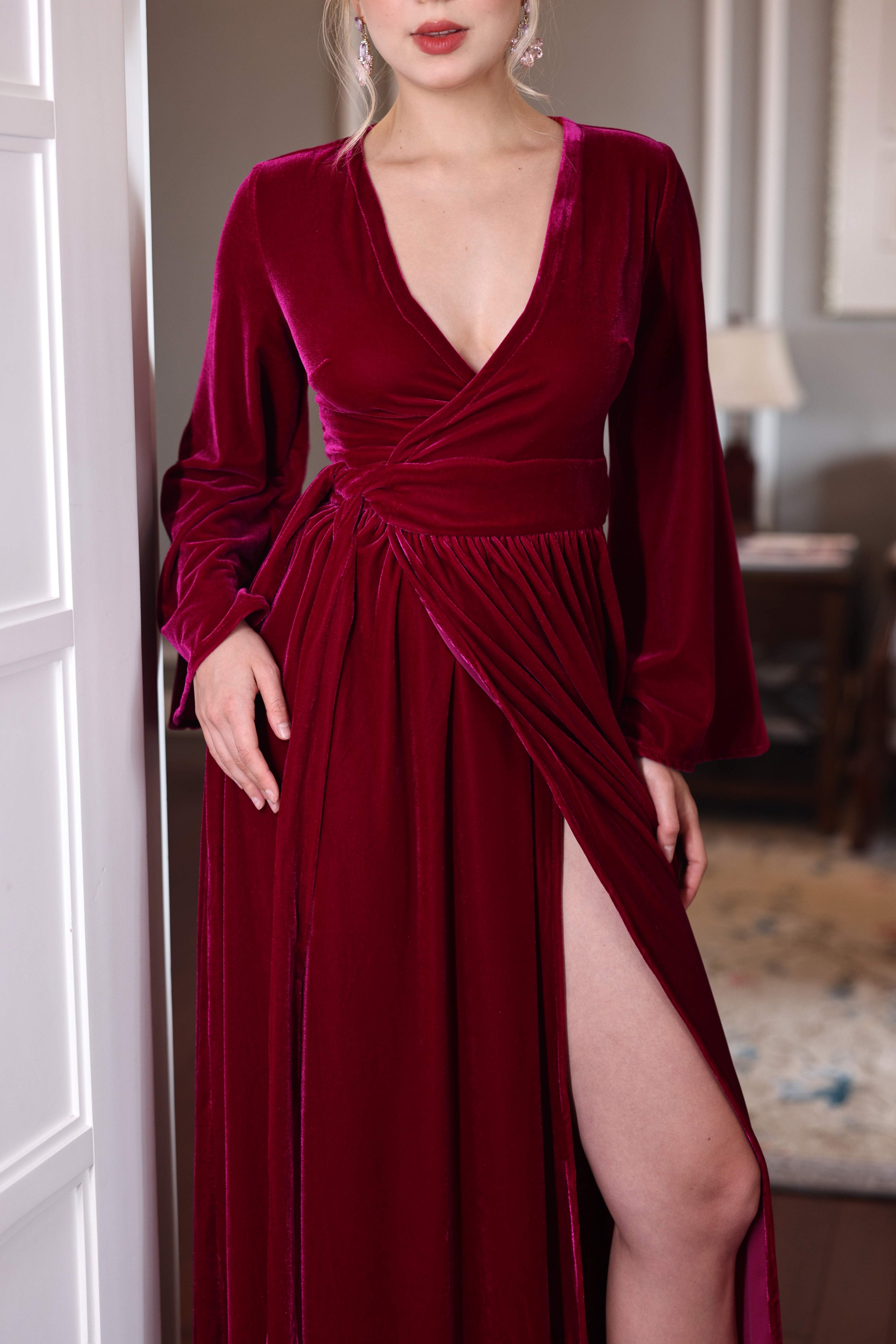 velvet wrap maxi dress