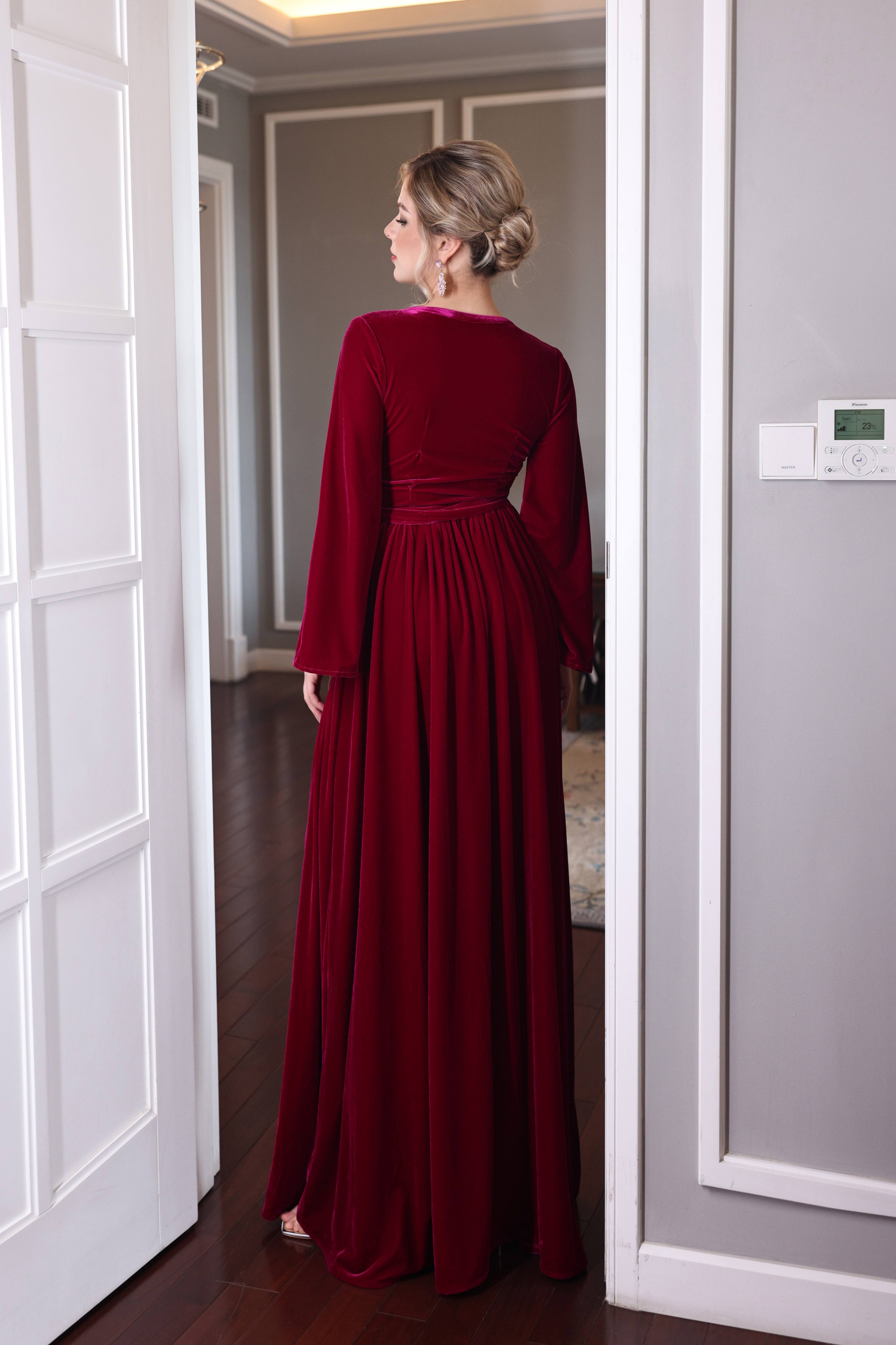 velvet wrap maxi dress
