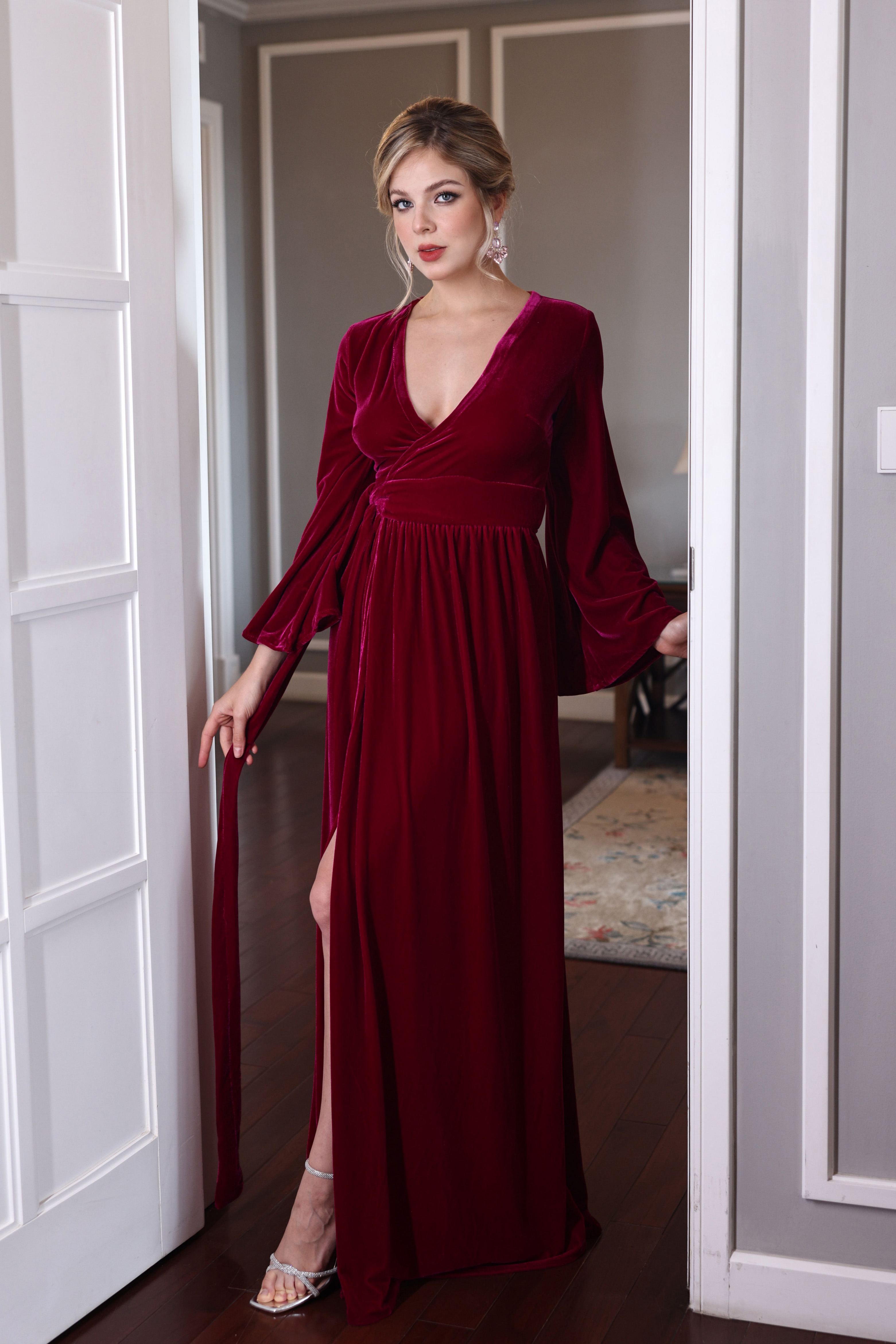 velvet wrap maxi dress