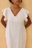 White flutter sleeve linen dress