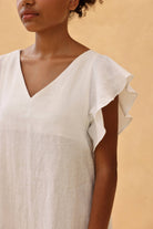 White flutter sleeve linen dress
