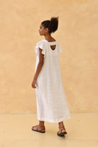 White flutter sleeve linen dress