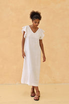 White flutter sleeve linen dress