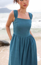 Wide strap linen dress