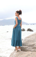 Wide strap linen dress