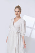 wrap linen midi dress 