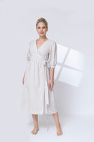 wrap linen midi dress 