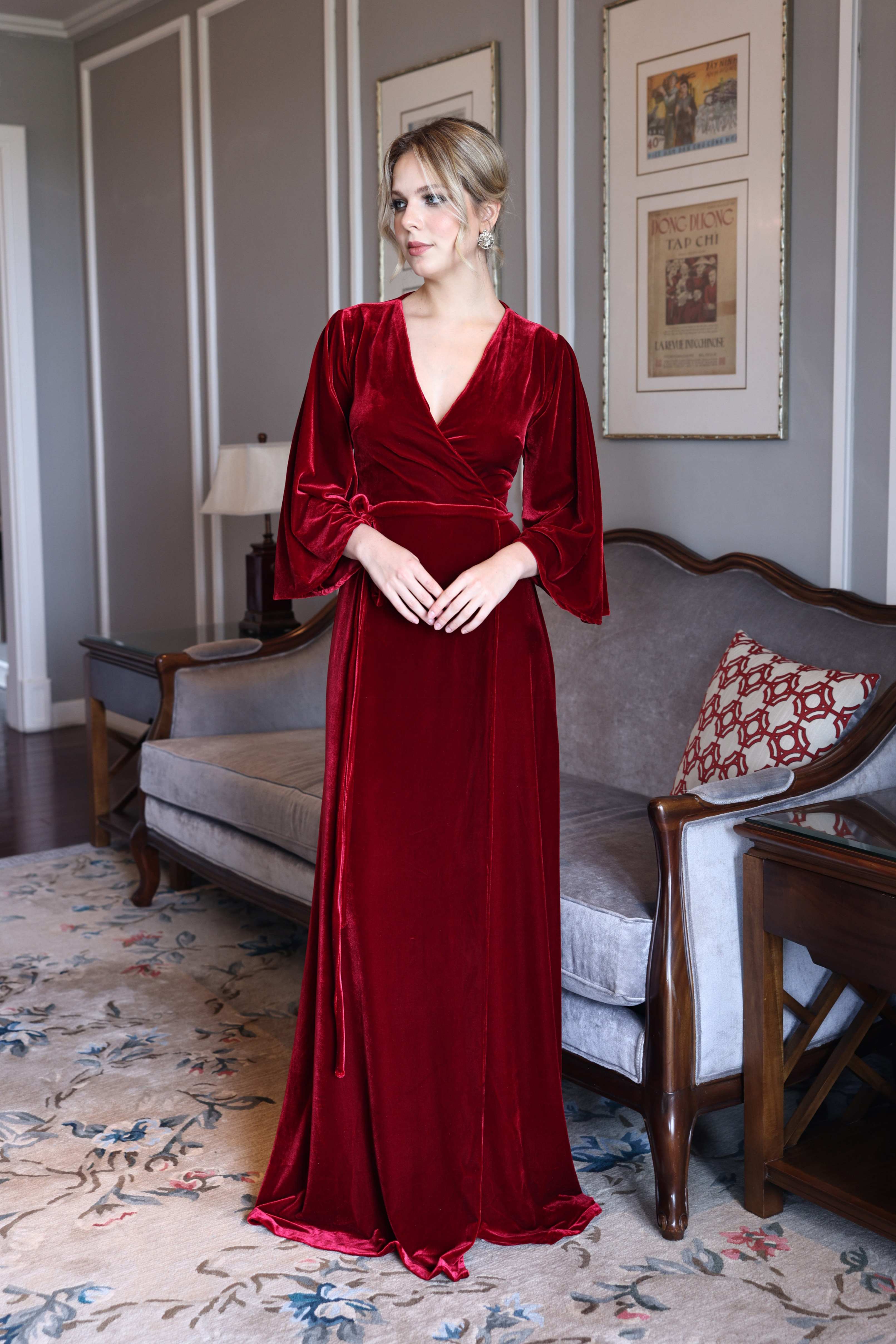 Wrap velvet maxi dress 