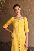 Yellow linen midi dress