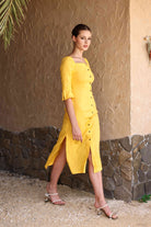Yellow linen midi dress