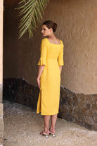 Yellow linen midi dress